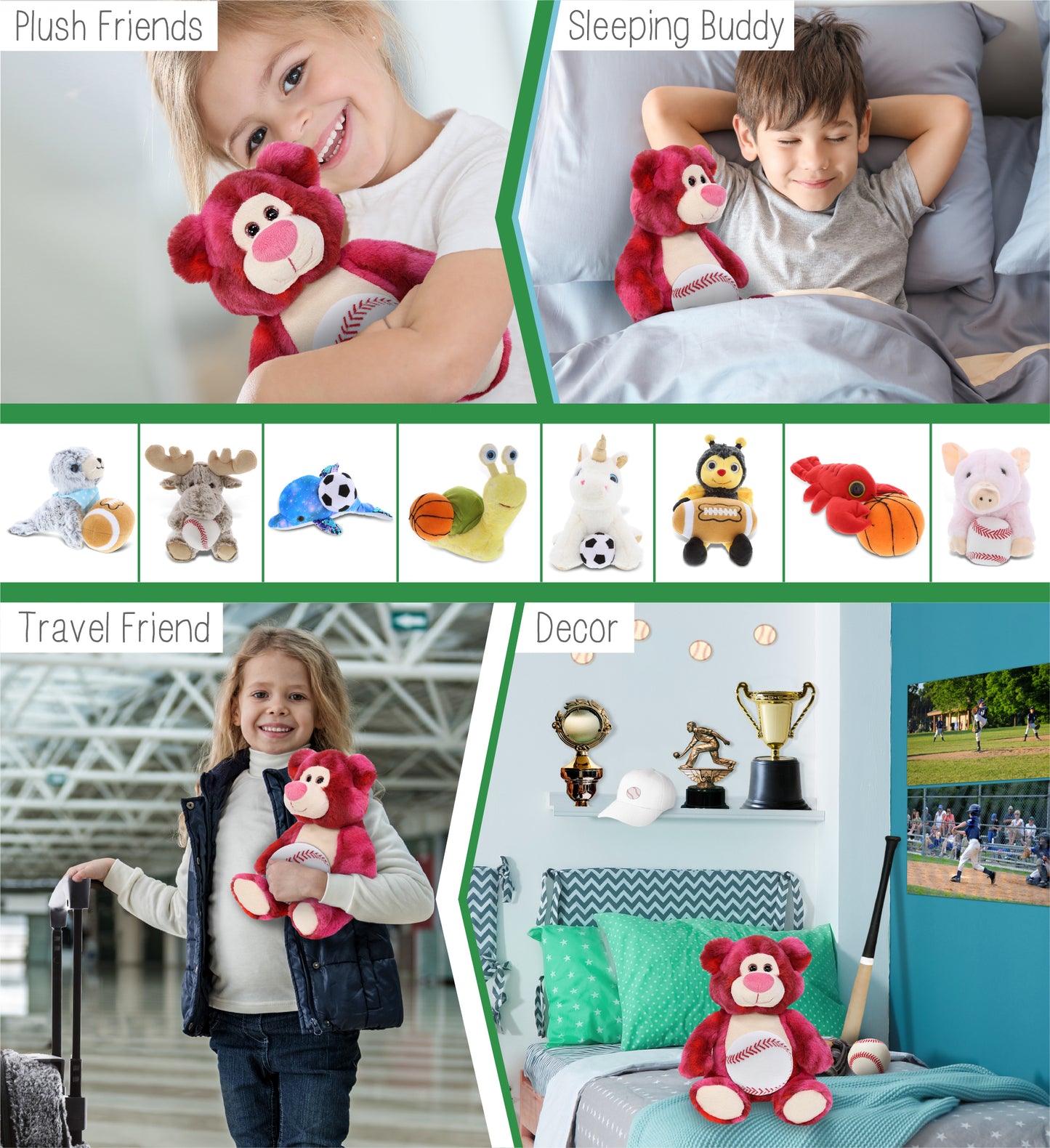 SUPER-SOFT PLUSH - PINK TIE-DYE BEAR 9" WITH BASEBALL PLUSH