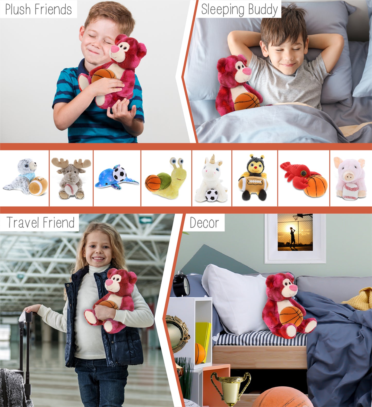 SUPER-SOFT PLUSH - PINK TIE-DYE BEAR 9" WITH BASKETBALL PLUSH