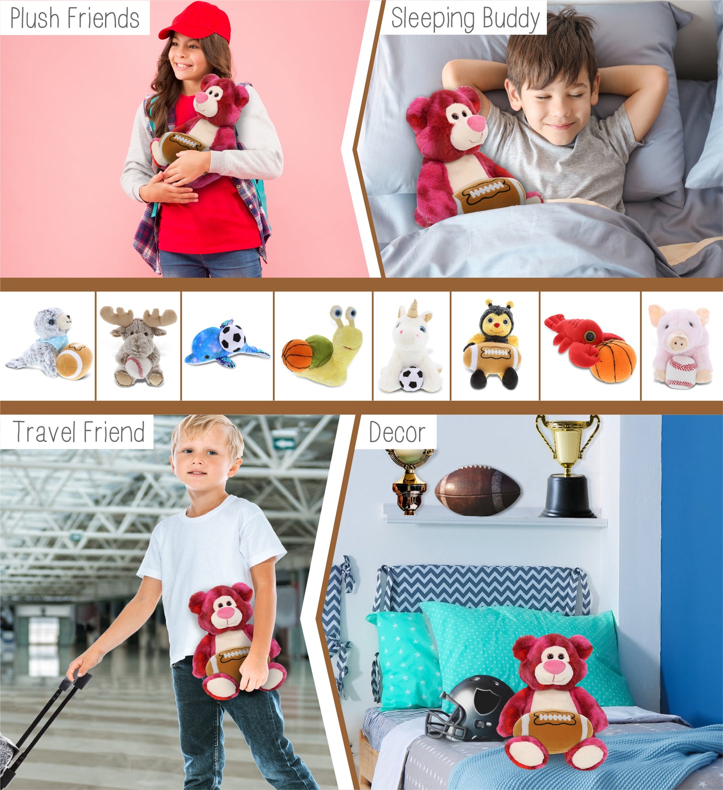 SUPER-SOFT PLUSH - PINK TIE-DYE BEAR 9" WITH FOOTBALL PLUSH