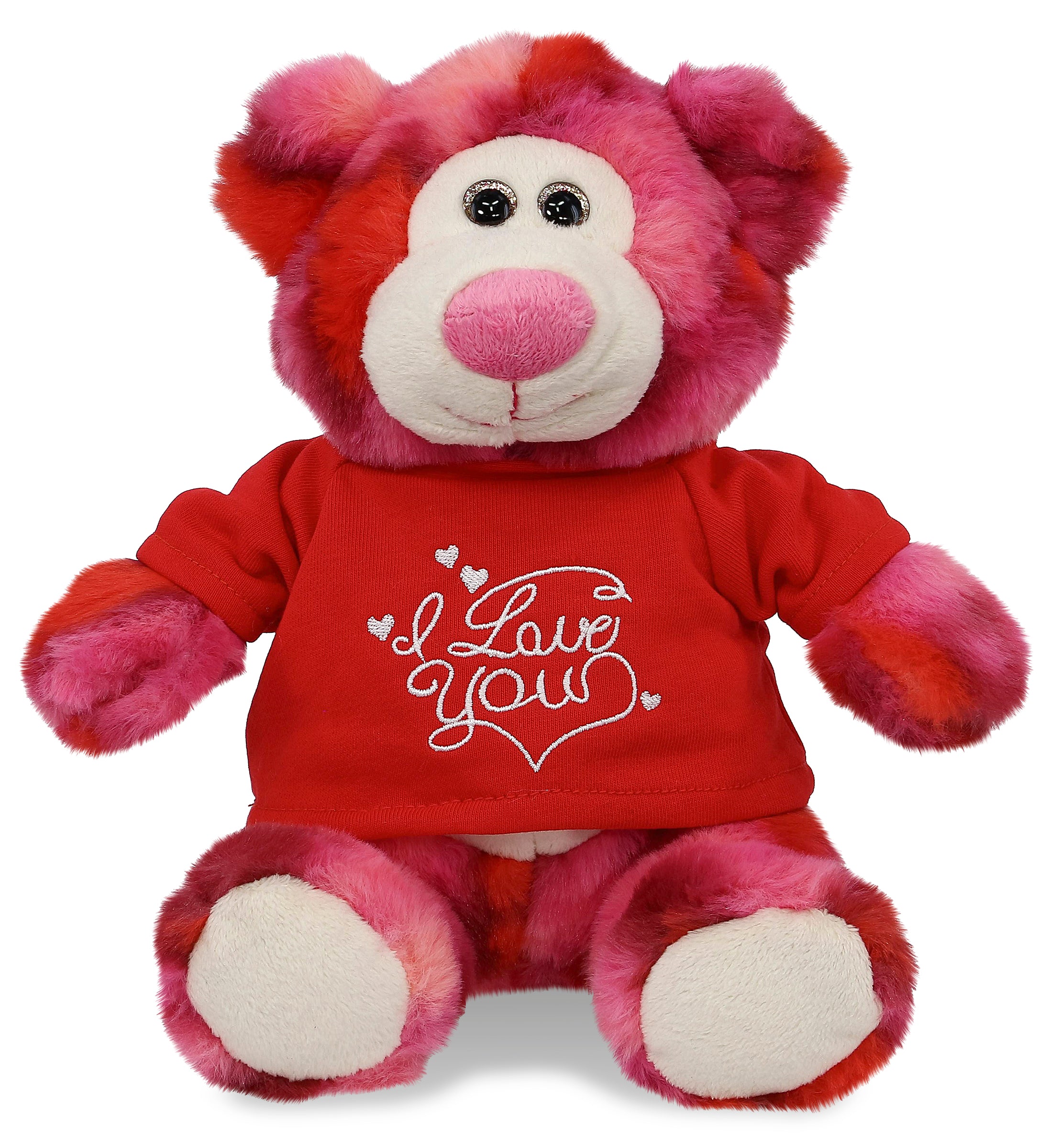 PLUSH I LOVE YOU RED SHIRT- SUPER-SOFT PLUSH - PINK TIE-DYE BEAR 9"