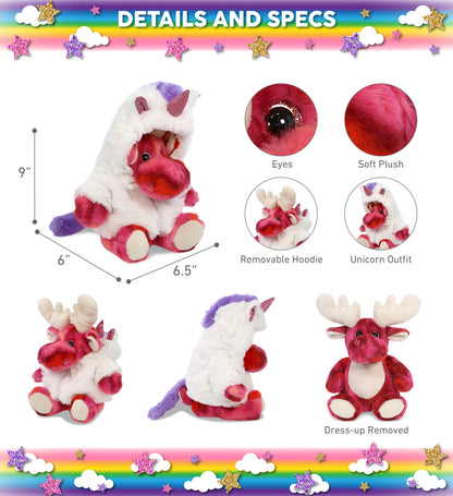 SUPER-SOFT PLUSH - PINK TIE-DYE MOOSE 9" WITH UNICORN DRESS UP