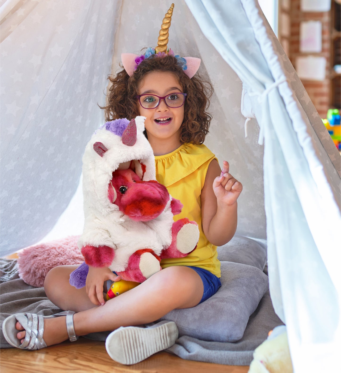 SUPER-SOFT PLUSH - PINK TIE-DYE MOOSE 9" WITH UNICORN DRESS UP