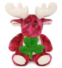 DolliBu Pink Tie-Dye Moose Stuffed Animal with Green Plush Shamrock - 9 Inches