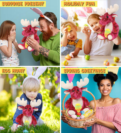 DolliBu Super Soft Pink Tie-Dye Moose with Yellow Easter Egg Plush - 9 Inches