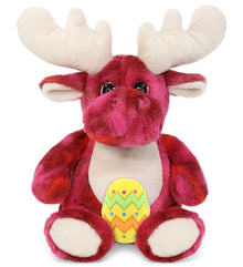 DolliBu Super Soft Pink Tie-Dye Moose with Yellow Easter Egg Plush - 9 Inches