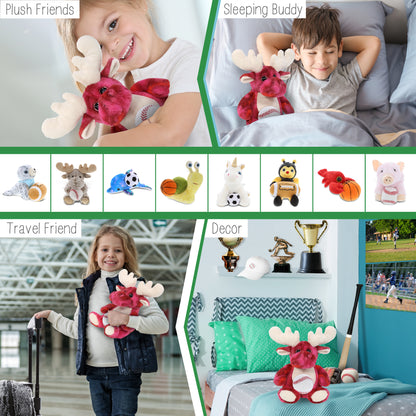 SUPER-SOFT PLUSH - PINK TIE-DYE MOOSE 9" WITH BASEBALL PLUSH