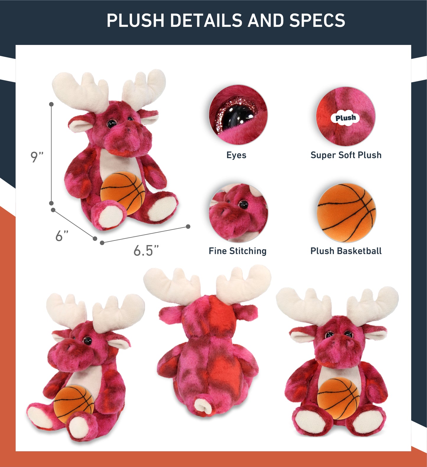 SUPER-SOFT PLUSH - PINK TIE-DYE MOOSE 9" WITH BASKETBALL PLUSH