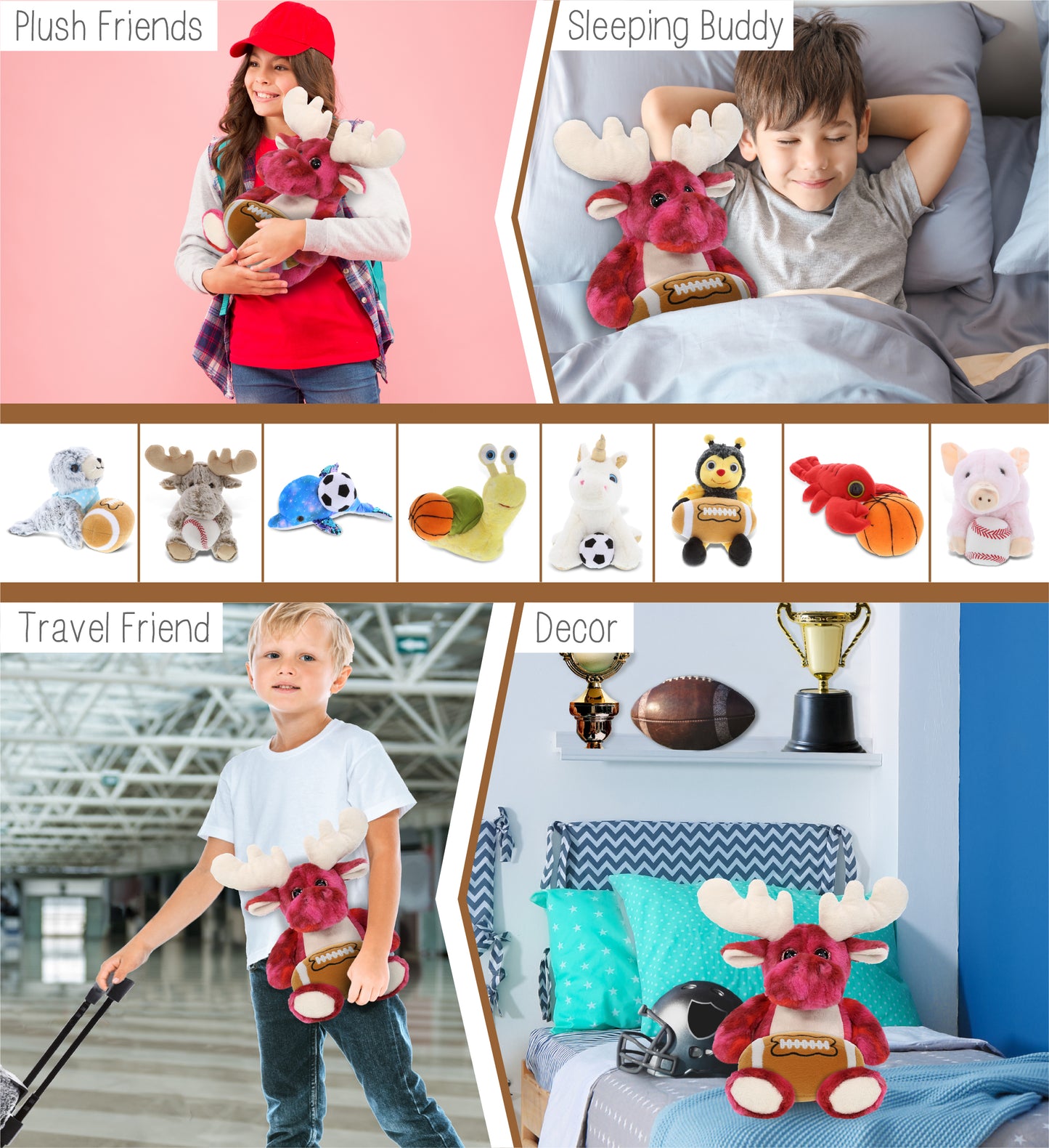 SUPER-SOFT PLUSH - PINK TIE-DYE MOOSE 9" WITH FOOTBALL PLUSH