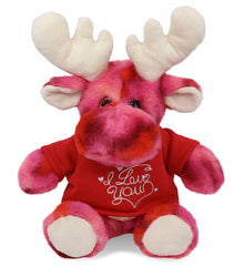 PLUSH I LOVE YOU RED SHIRT- SUPER-SOFT PLUSH - PINK TIE-DYE MOOSE 9"