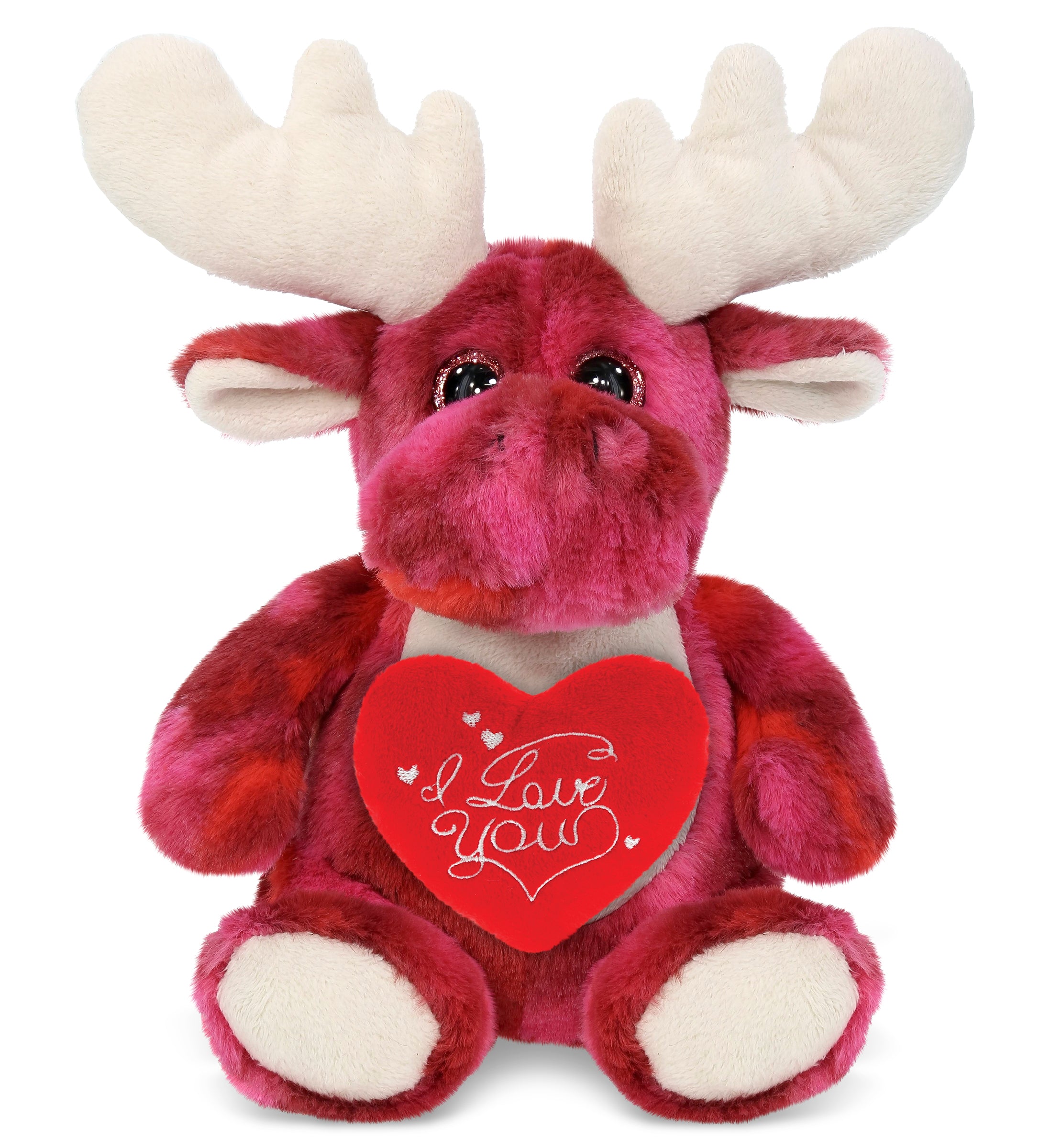 PLUSH I LOVE YOU RED HEART - SUPER-SOFT PLUSH - PINK TIE-DYE MOOSE 9"