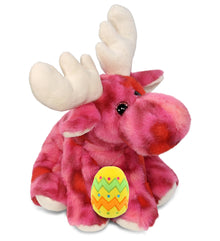 DolliBu Cute Pink Tie-Dye Floppy Moose with Yellow Easter Egg Plush - 9 Inches