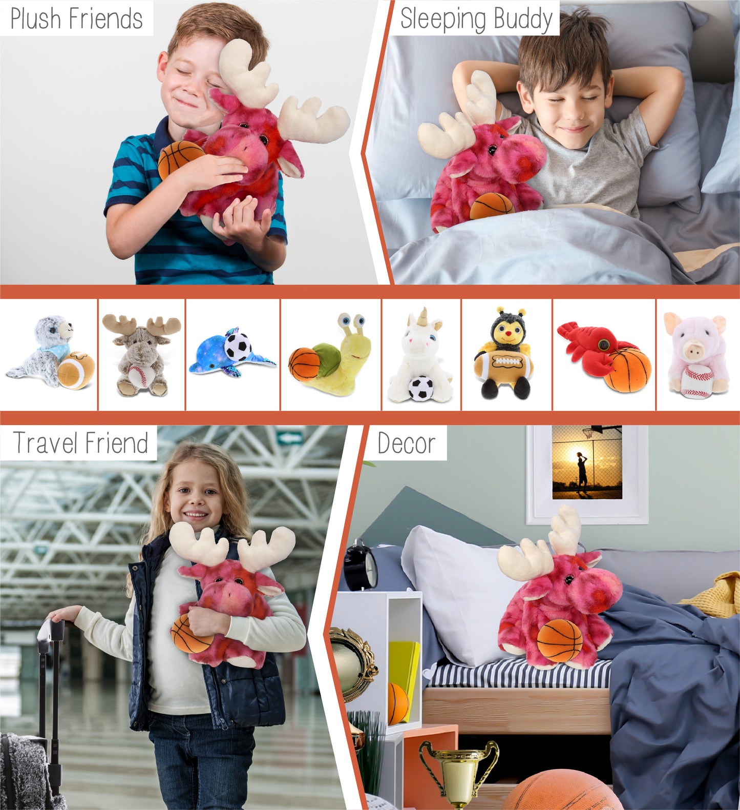 SUPER-SOFT PLUSH - PINK TIE-DYE FLOPPY MOOSE 9" WITH BASKETBALL PLUSH