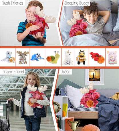 SUPER-SOFT PLUSH - PINK TIE-DYE FLOPPY MOOSE 9" WITH BASKETBALL PLUSH