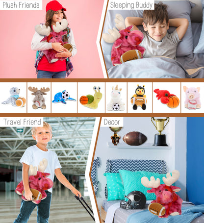 SUPER-SOFT PLUSH - PINK TIE-DYE FLOPPY MOOSE 9" WITH FOOTBALL PLUSH
