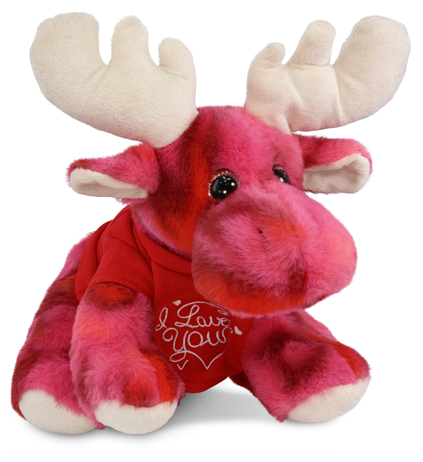 PLUSH I LOVE YOU RED SHIRT- SUPER-SOFT PLUSH - PINK TIE-DYE FLOPPY MOOSE 9"