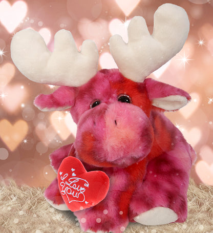 PLUSH I LOVE YOU RED HEART - SUPER-SOFT PLUSH - PINK TIE-DYE FLOPPY MOOSE 9"