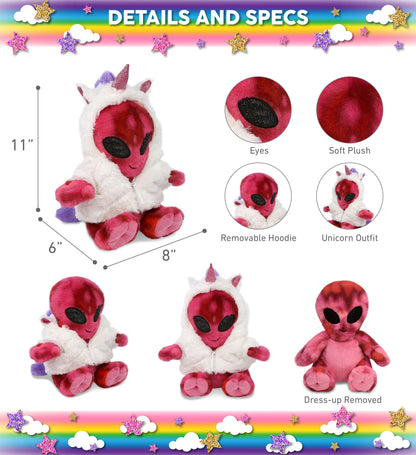 SUPER-SOFT PLUSH - PINK TIE-DYE ALIEN 11" WITH UNICORN DRESS UP