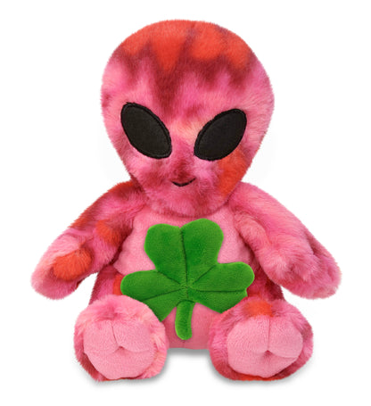 DolliBu Pink Tie-Dye Alien Stuffed Toy with Green Plush Shamrock - 11 Inches