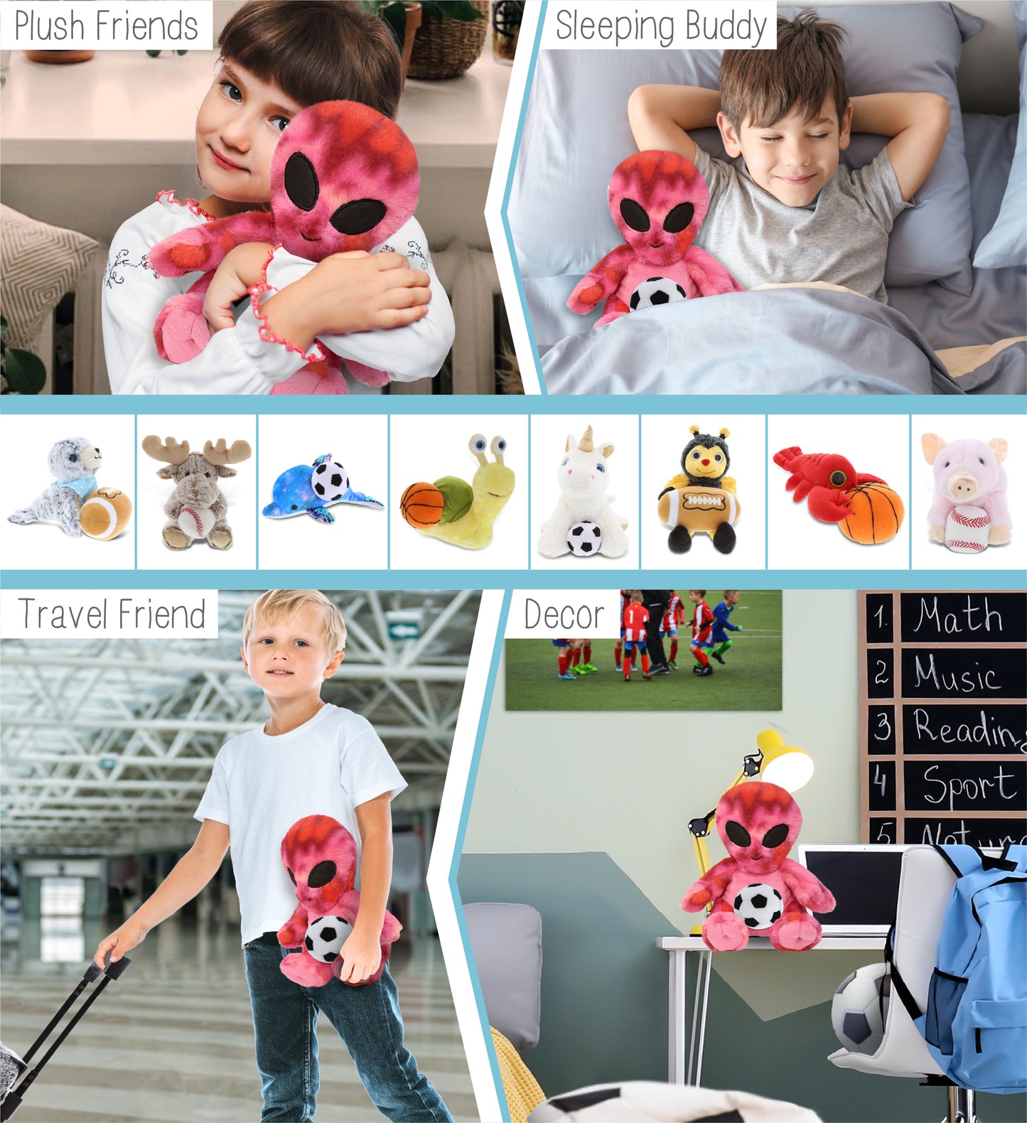 SUPER-SOFT PLUSH - PINK TIE-DYE ALIEN 11" WITH SOCCER PLUSH