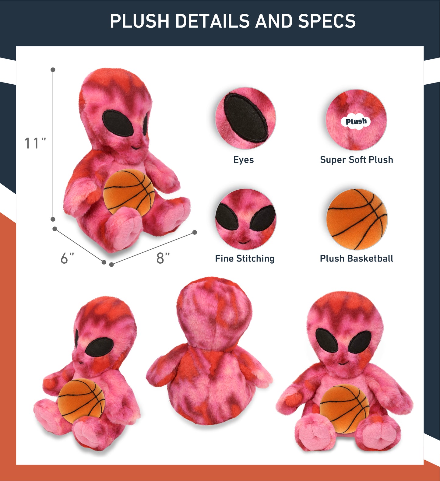 SUPER-SOFT PLUSH - PINK TIE-DYE ALIEN 11" WITH BASKETBALL PLUSH