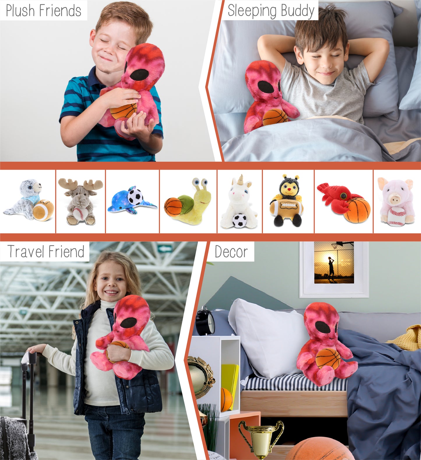 SUPER-SOFT PLUSH - PINK TIE-DYE ALIEN 11" WITH BASKETBALL PLUSH