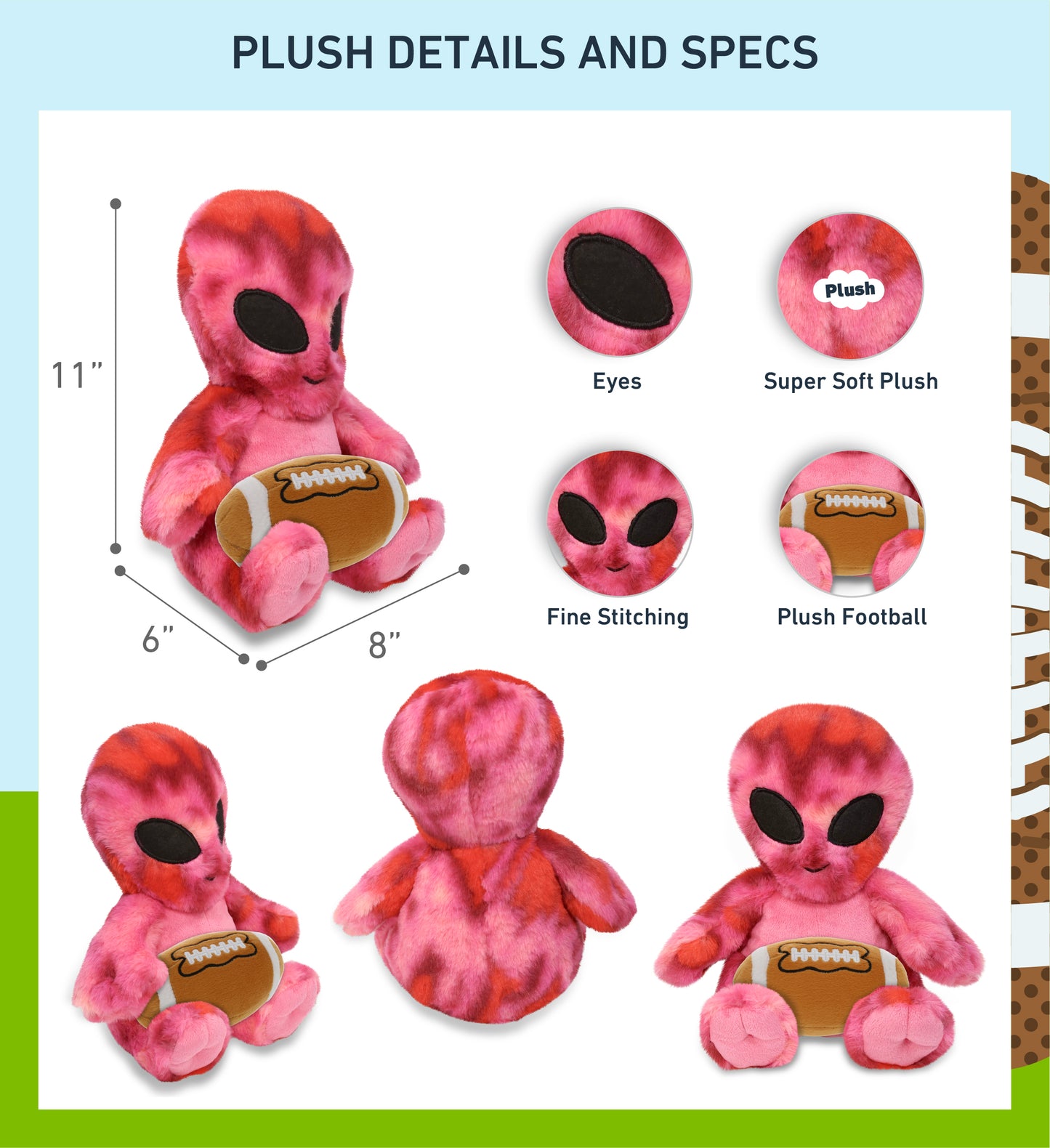 SUPER-SOFT PLUSH - PINK TIE-DYE ALIEN 11" WITH FOOTBALL PLUSH