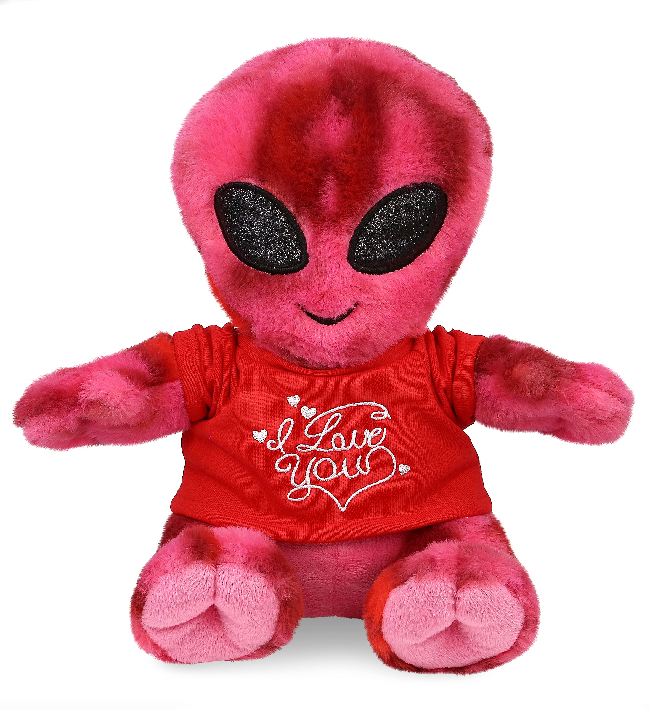 PLUSH I LOVE YOU RED SHIRT- SUPER-SOFT PLUSH - PINK TIE-DYE ALIEN 11"