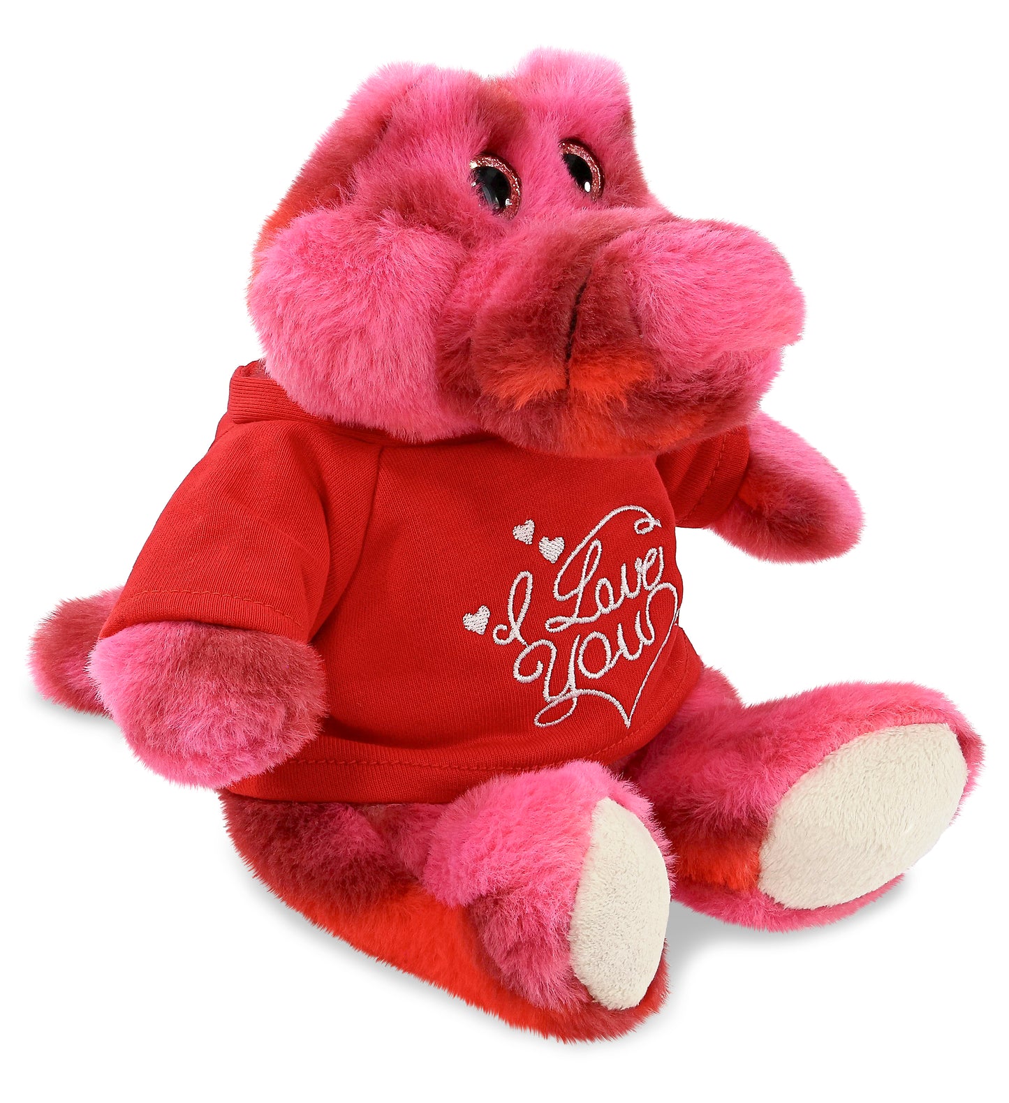 PLUSH I LOVE YOU RED SHIRT- SUPER-SOFT PLUSH - PINK TIE-DYE SITTING ALLIGATOR 8"