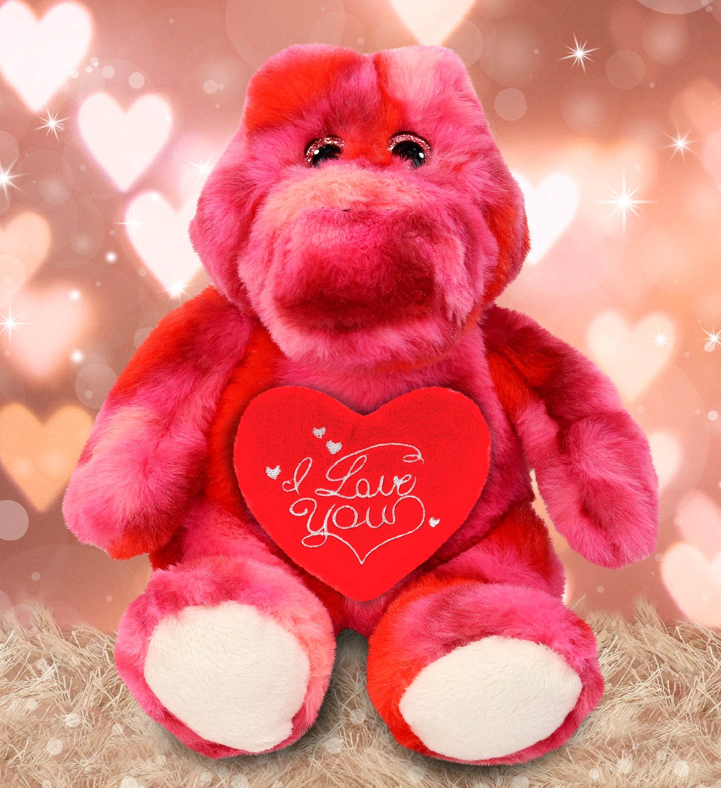 PLUSH I LOVE YOU RED HEART - SUPER-SOFT PLUSH - PINK TIE-DYE SITTING ALLIGATOR 8"