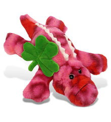 DolliBu Pink Tie-Dye Alligator Stuffed Animal with Green Plush Shamrock, 8 Inch