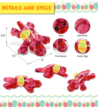DolliBu Cute Pink Tie-Dye Alligator with Yellow Easter Egg Plush - 12 Inches