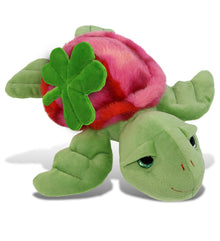 DolliBu Pink Tie-Dye Green Sea Turtle Plush with Green Plush Shamrock - 10 Inch