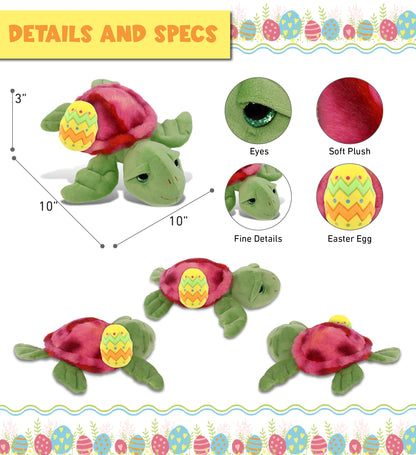 DolliBu Pink Tie-Dye Green Sea Turtle with Yellow Easter Egg Plush - 10 Inches