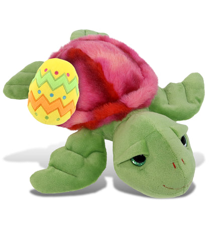 DolliBu Pink Tie-Dye Green Sea Turtle with Yellow Easter Egg Plush - 10 Inches