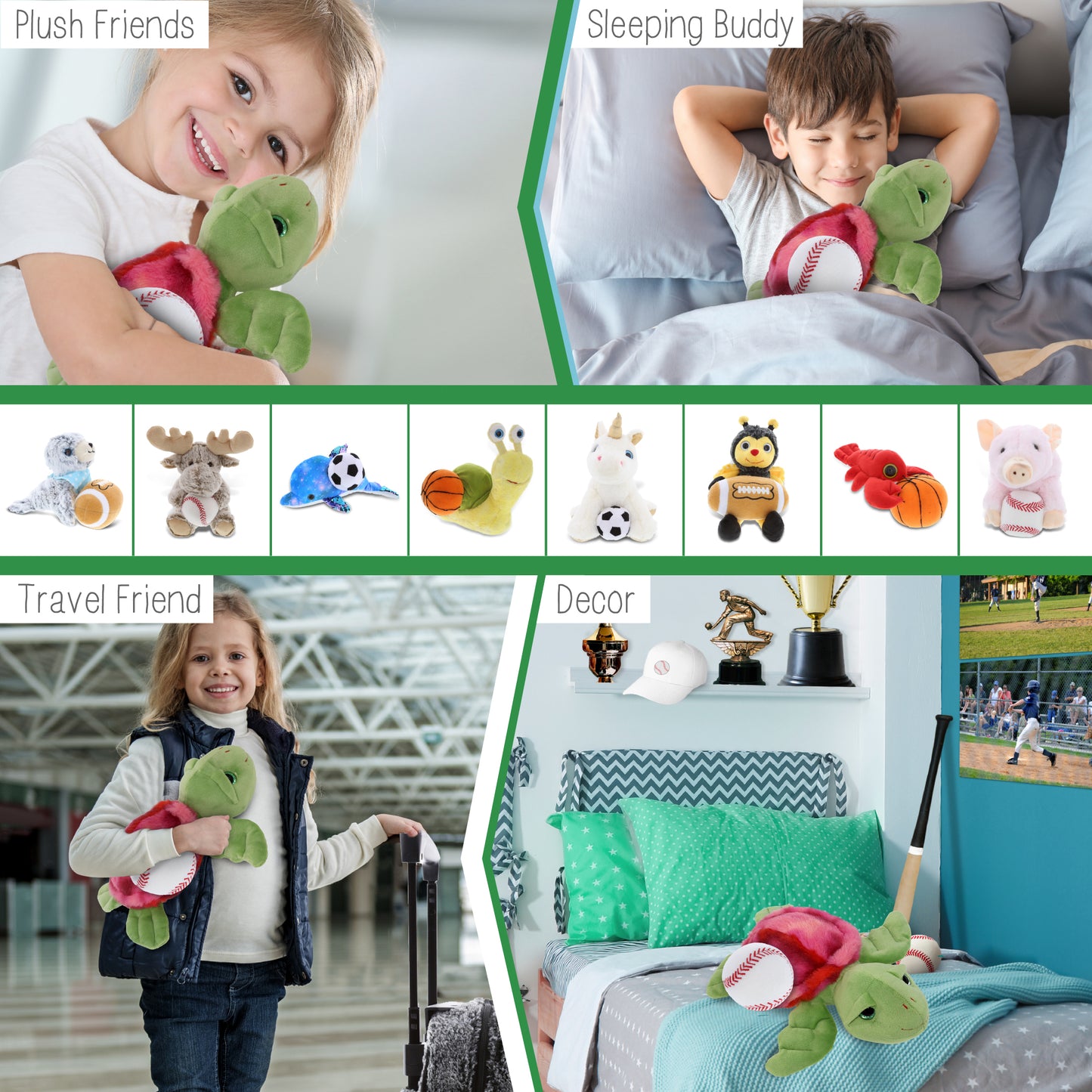 SUPER-SOFT PLUSH - PINK TIE-DYE GREEN SEA TURTLE10" WITH BASEBALL PLUSH