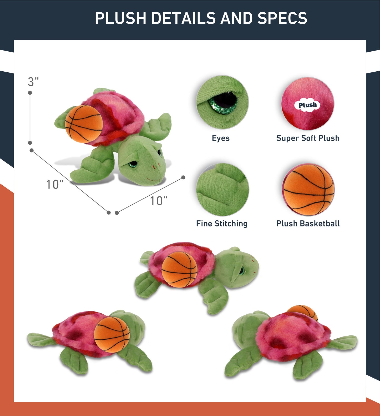 SUPER-SOFT PLUSH - PINK TIE-DYE GREEN SEA TURTLE10" WITH BASKETBALL PLUSH