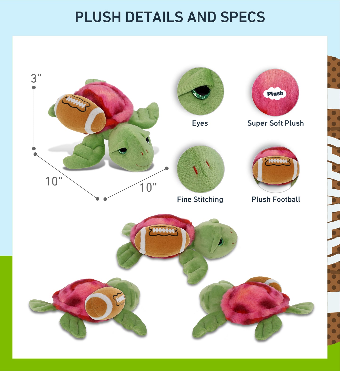 SUPER-SOFT PLUSH - PINK TIE-DYE GREEN SEA TURTLE10" WITH FOOTBALL PLUSH