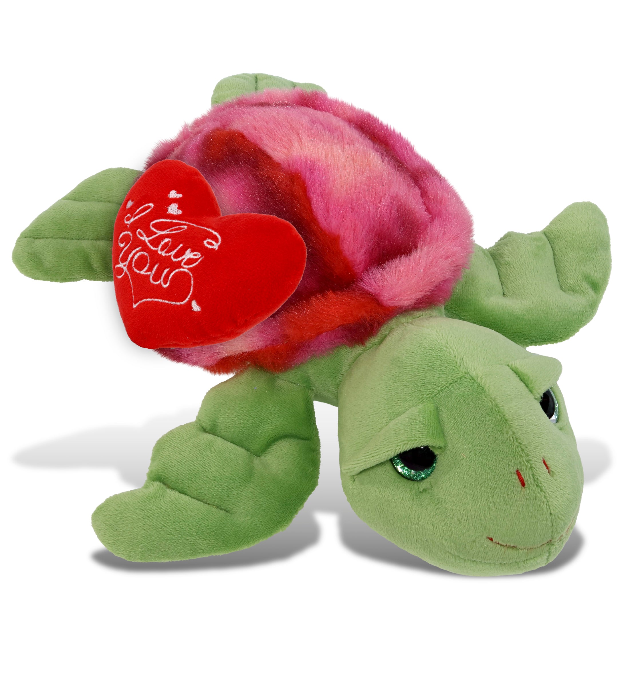 PLUSH I LOVE YOU RED HEART - SUPER-SOFT PLUSH - PINK TIE-DYE GREEN SEA TURTLE10"