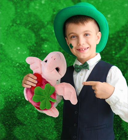 DolliBu Pink Tie-Dye Sea Turtle Plush with Green Plush Shamrock - 10 Inches