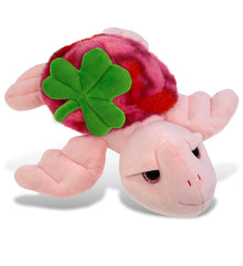 DolliBu Pink Tie-Dye Sea Turtle Plush with Green Plush Shamrock - 10 Inches