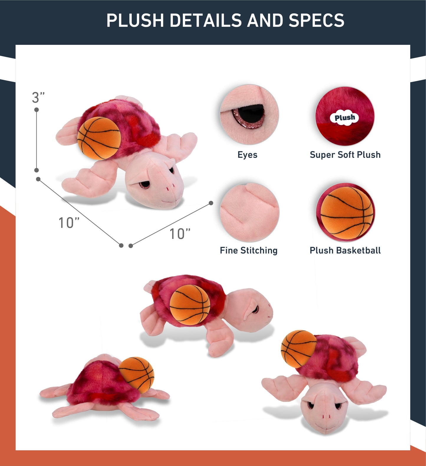 SUPER-SOFT PLUSH - PINK TIE-DYE SEA TURTLE10" WITH BASKETBALL PLUSH