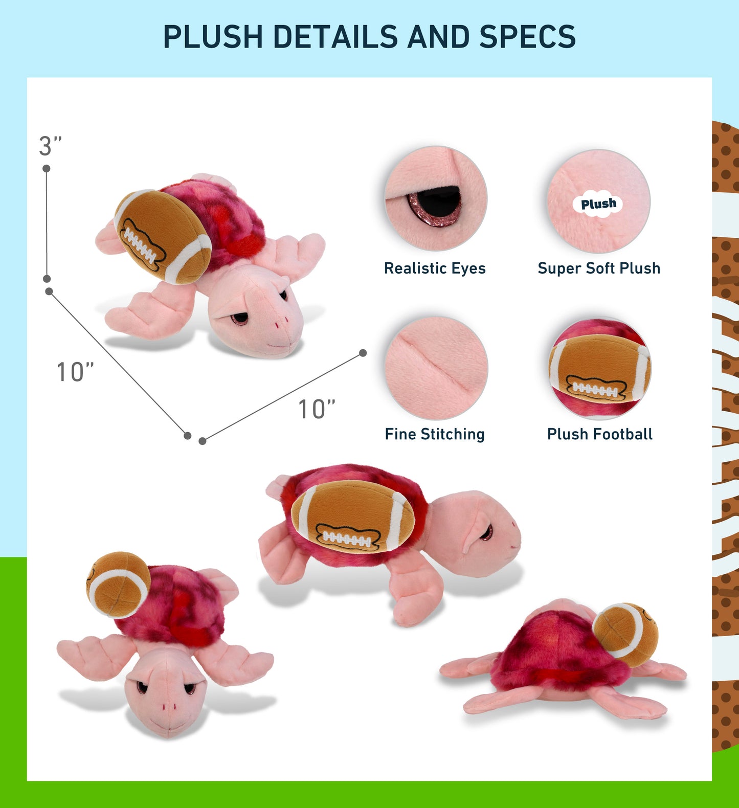 SUPER-SOFT PLUSH - PINK TIE-DYE SEA TURTLE10" WITH FOOTBALL PLUSH