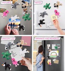 Plush - Flamingo,  Llama,  Sloth,  Pug Dog,  Penguin and  Sea Turtle Plush Fridge Magnets - Set of 6