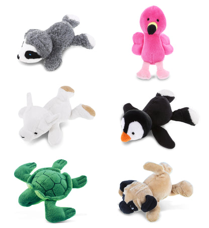 Plush - Flamingo,  Llama,  Sloth,  Pug Dog,  Penguin and  Sea Turtle Plush Fridge Magnets - Set of 6