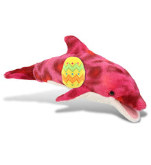 DolliBu Super Soft Pink Tie-Dye Dolphin with Yellow Easter Egg Plush - 18 Inch