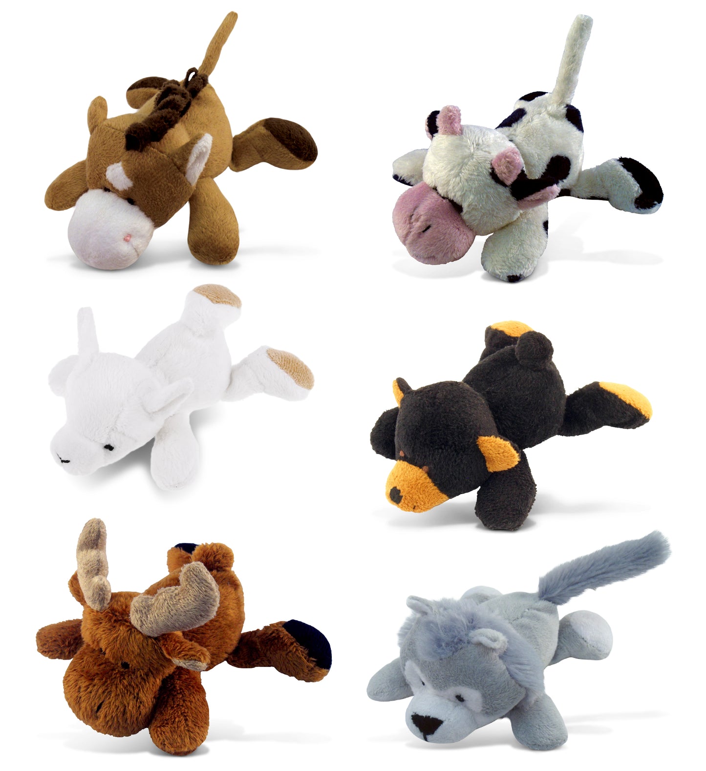 Plush -  Llama,  Moose, Cow, Black Bear, Horse and  Wolf Plush Fridge Magnets - Set of 6