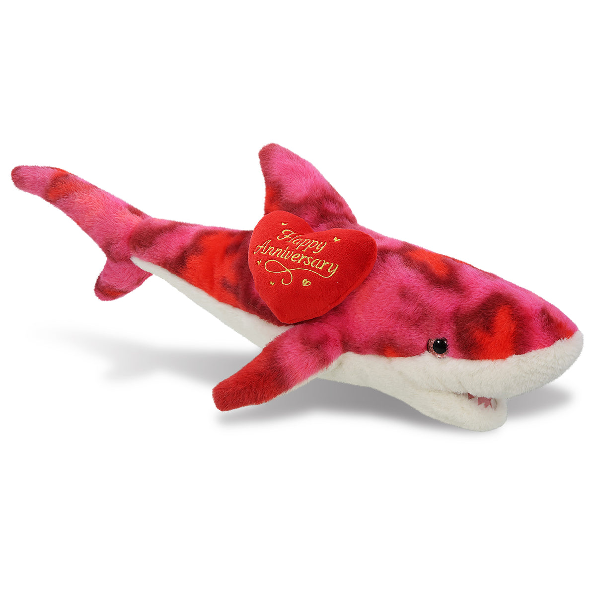 SUPER-SOFT PLUSH - PINK TIE-DYE SHARK 23" WITH HAPPY ANNIVERSARY HEART