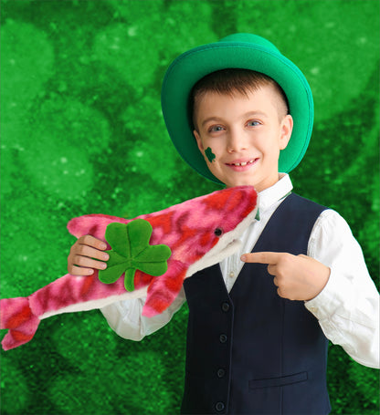 DolliBu Pink Tie-Dye Shark Stuffed Animal with Green Plush Shamrock - 23 Inches