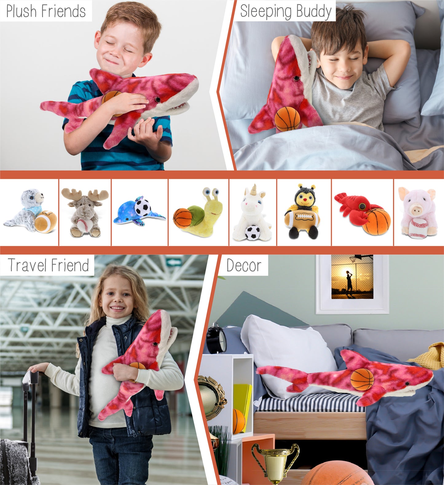 SUPER-SOFT PLUSH - PINK TIE-DYE SHARK 23" WITH BASKETBALL PLUSH