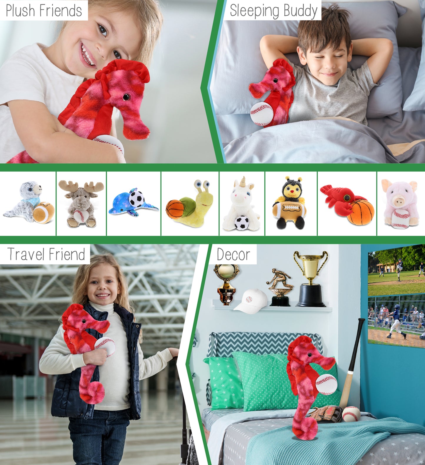 SUPER-SOFT PLUSH - PINK TIE-DYE SEAHORSE 15" WITH BASEBALL PLUSH